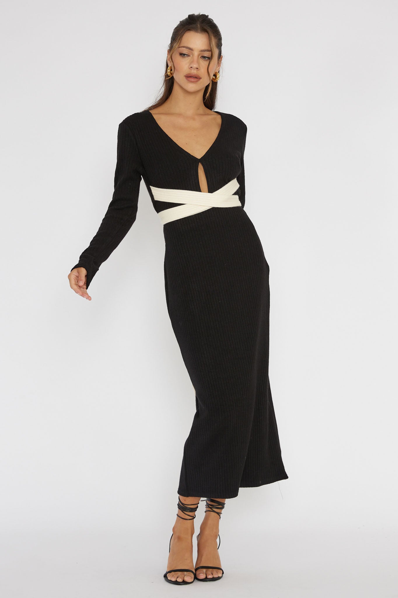 So Emotional Long Sleeve Cut-Out Knit Dress Black So Emotional Long Sleeve Cut-Out Knit Dress Black