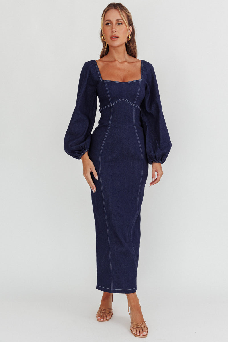 Shop the Bay Side Long Sleeve Denim Midi Dress Indigo