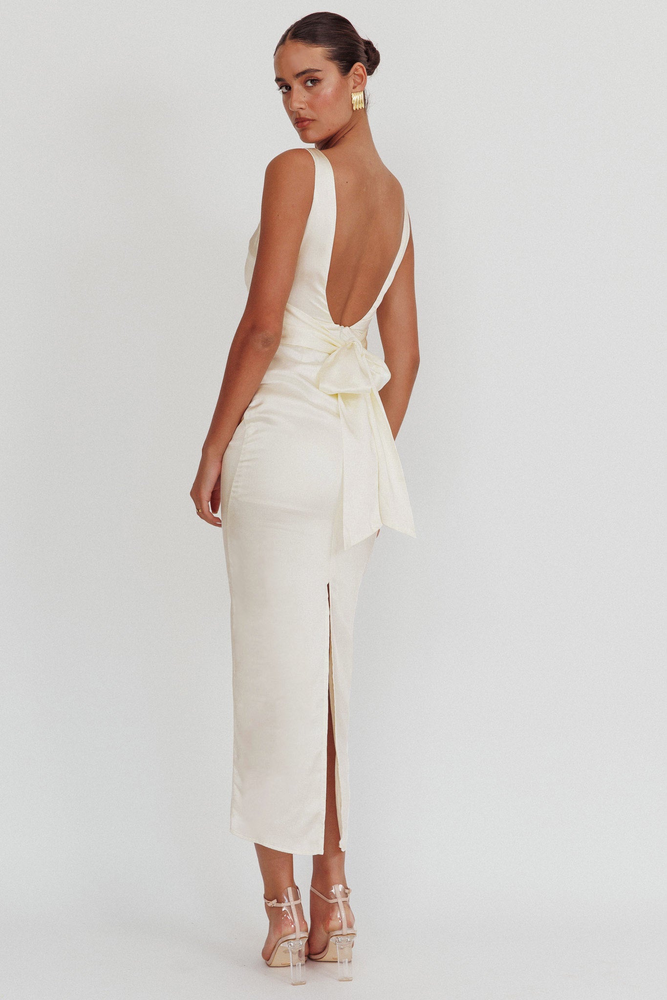 black and yellow dress Leila Boat Neck Maxi Dress Ivory