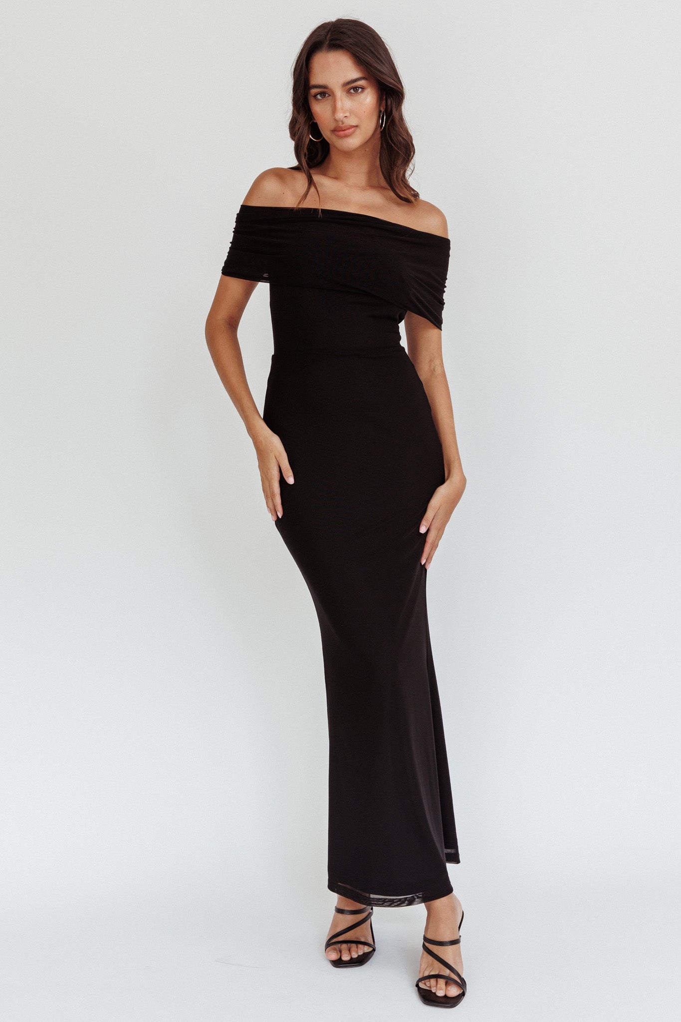 Aqaba Off-Shoulder Mesh Maxi Dress Black Aqaba Off-Shoulder Mesh Maxi Dress Black
