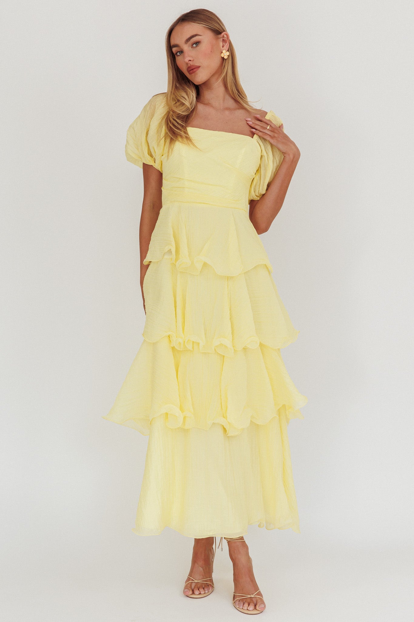 Giavana Puff Sleeve Layered Maxi Dress Lemon Giavana Puff Sleeve Layered Maxi Dress Lemon