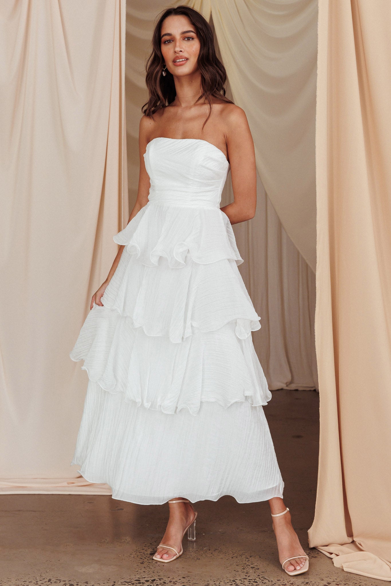 chinese dress ladies Giavana Strapless Layered Midi Dress Off White