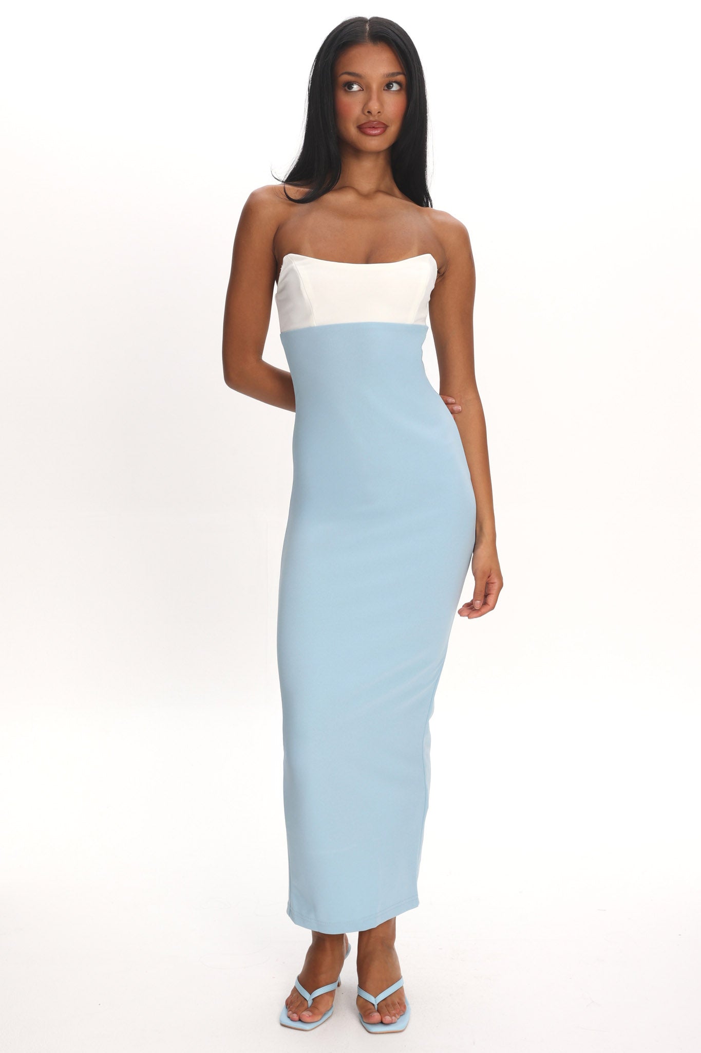 strapless dress liner Strapless Long V-Neck Prom Dress with High Side Slit Blue / 2XLarge