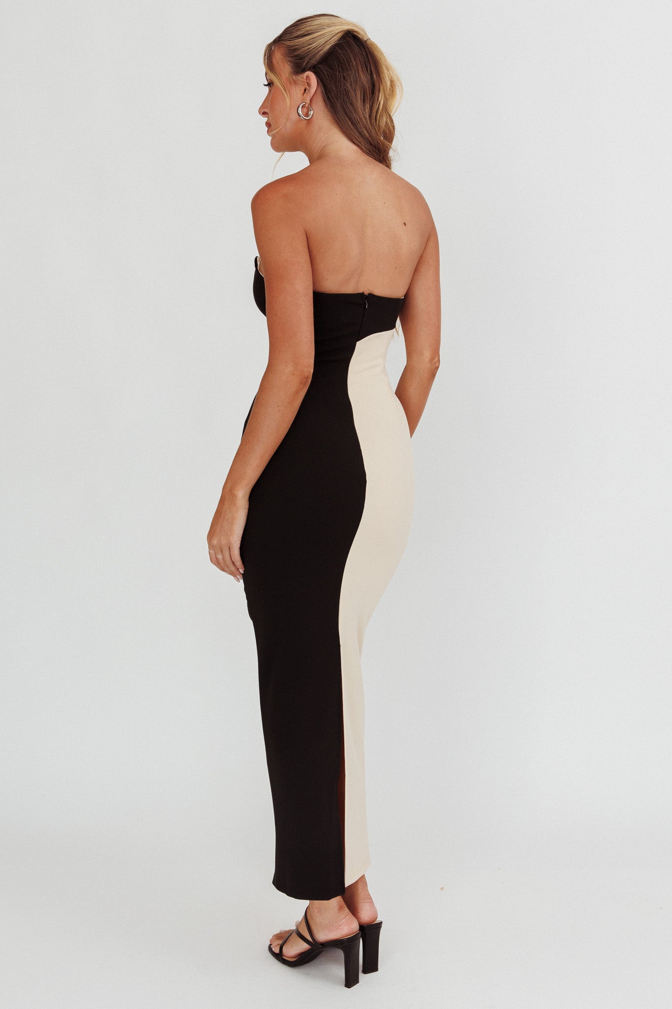 Regent Strapless Maxi Dress Black/Beige by Selfie Leslie