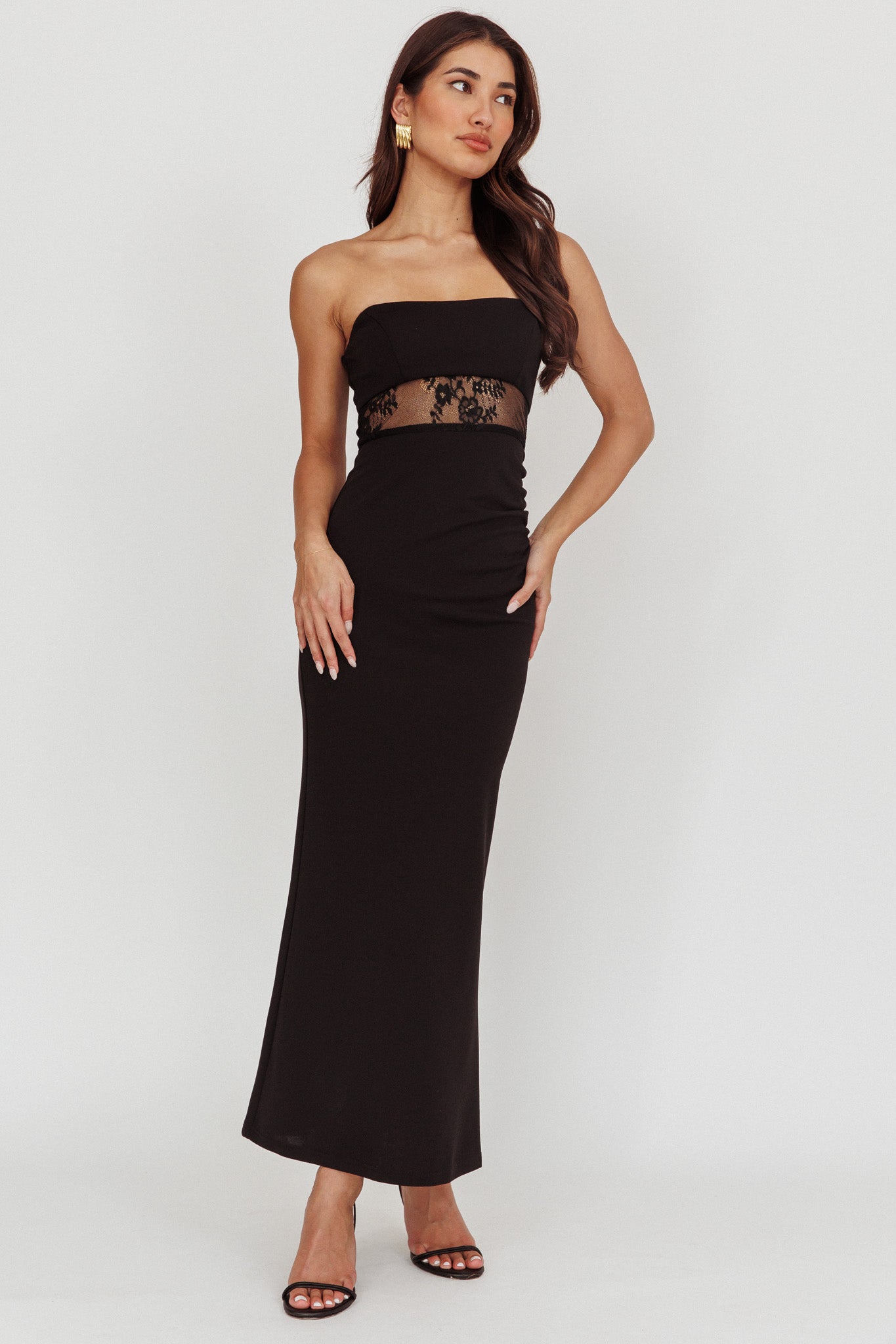 Lilliana Strapless Lace Maxi Dress Black Lilliana Strapless Lace Maxi Dress Black