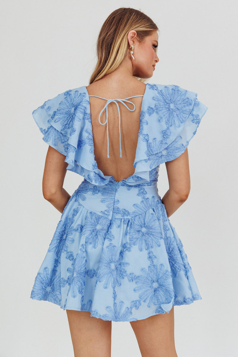 helen 3D Flower Chiffon Ruffle Mini Dress in blue main image 1