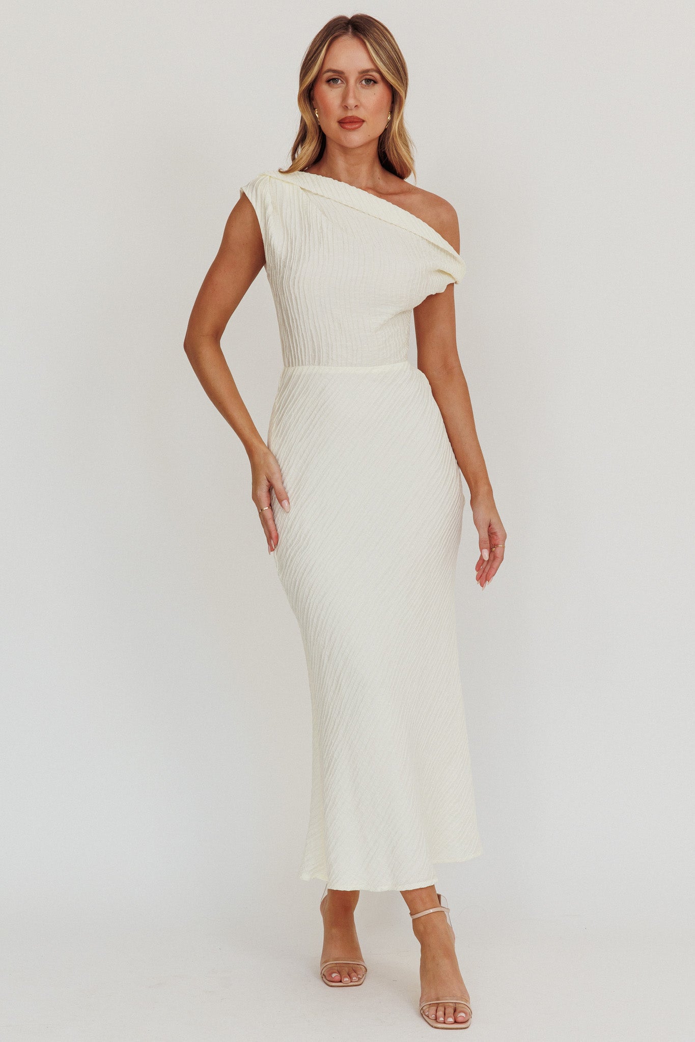 strapless open back dress Play Date Off Shoulder Textured Midi Dress Cream– Selfie Leslie