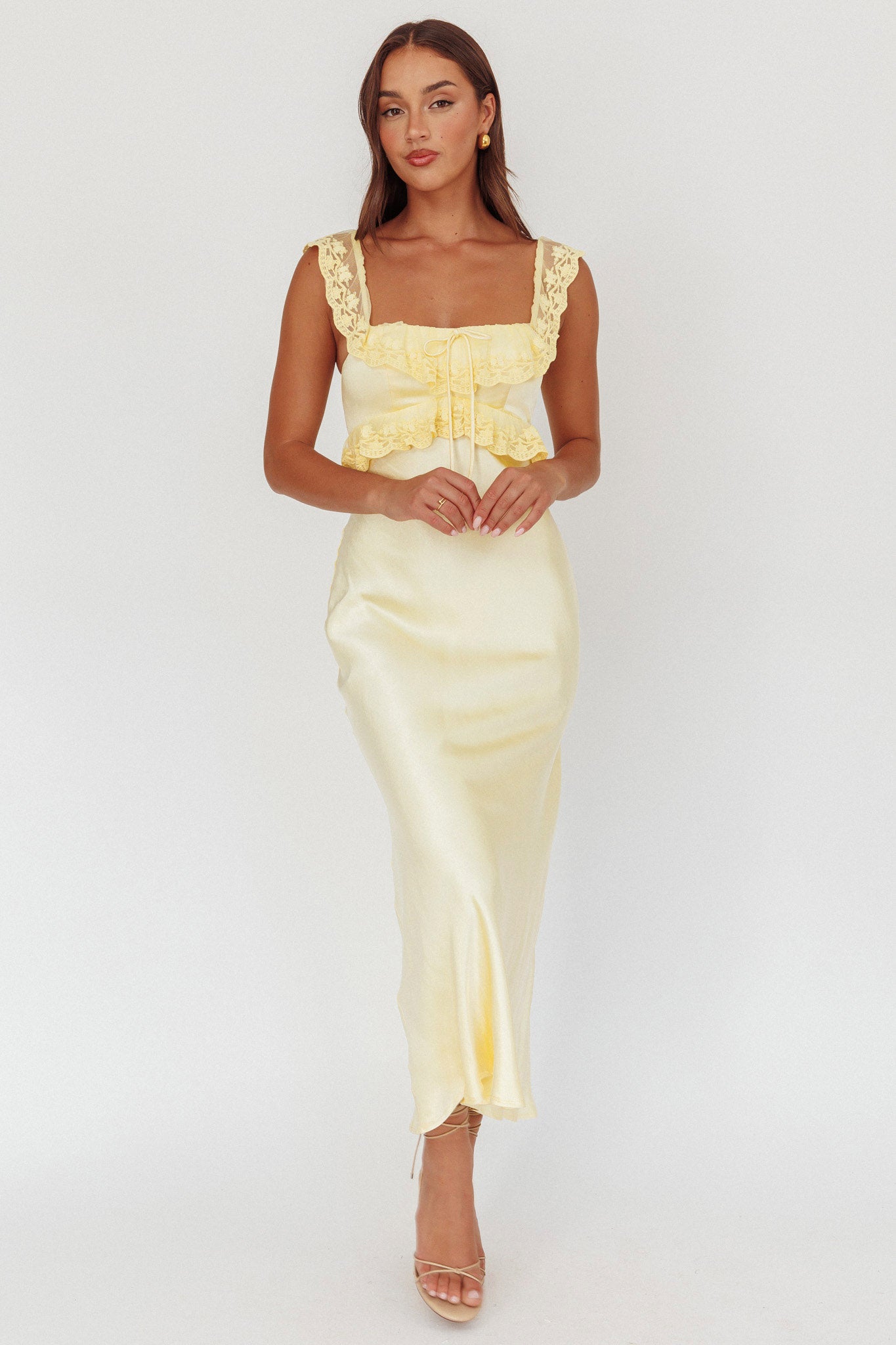 chinese dress ladies Escapade Lace Trim Maxi Dress Banana– Selfie Leslie