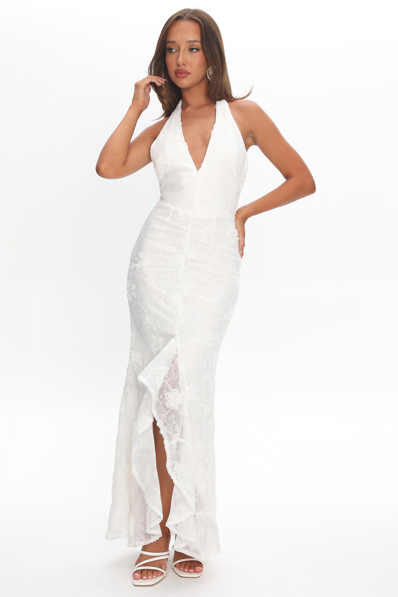 chinese dress ladies Alisette Halter Split Maxi Dress White