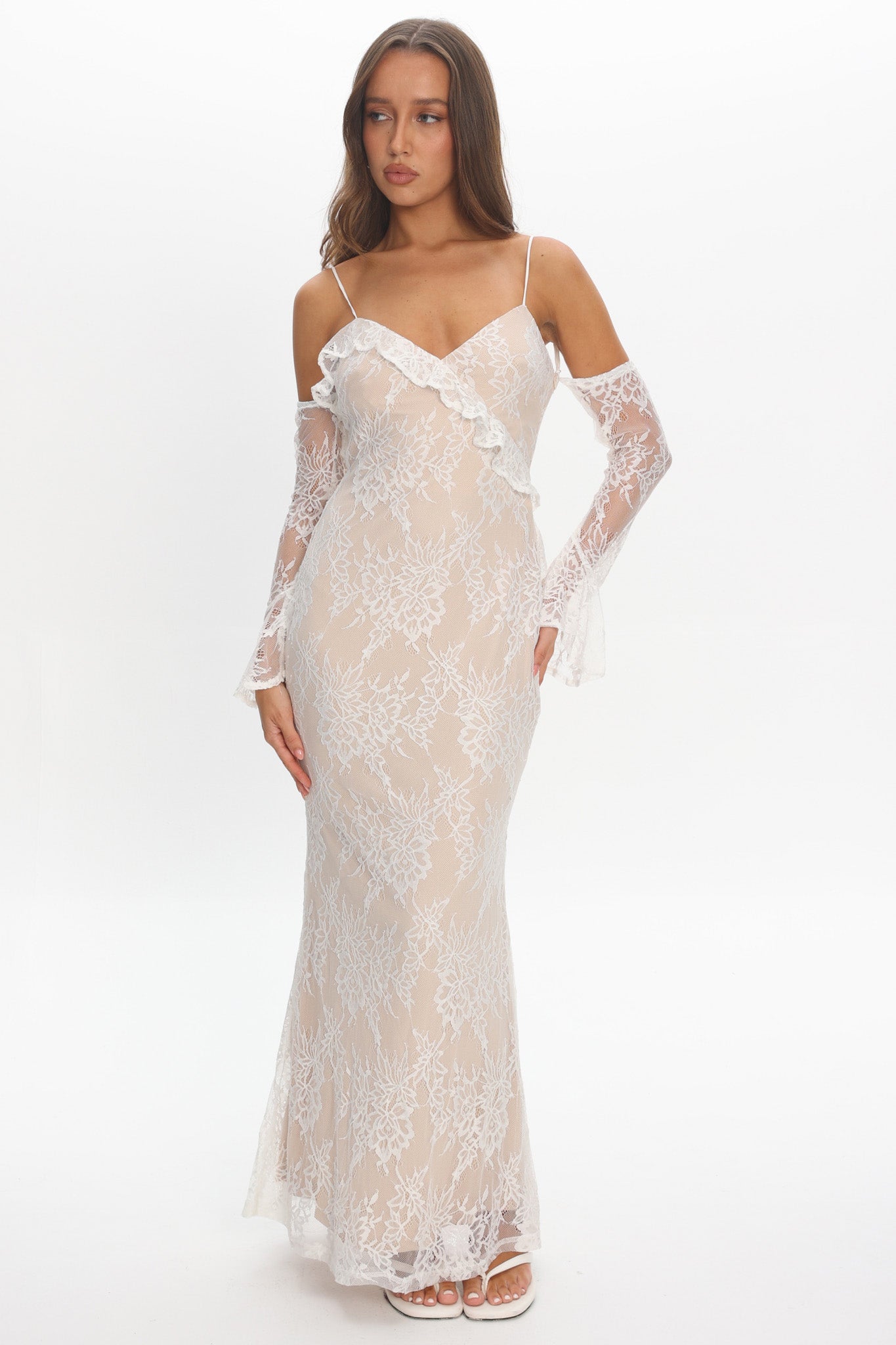 Zarah Off-Shoulder Sleeve Lace Maxi Dress White | Selfie Leslie Zarah Off-Shoulder Sleeve Lace Maxi Dress White | Selfie Leslie