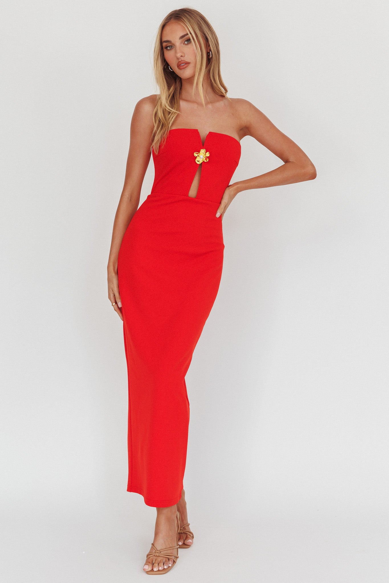 Sonrisa Strapless Cut-Out Maxi Dress Red L