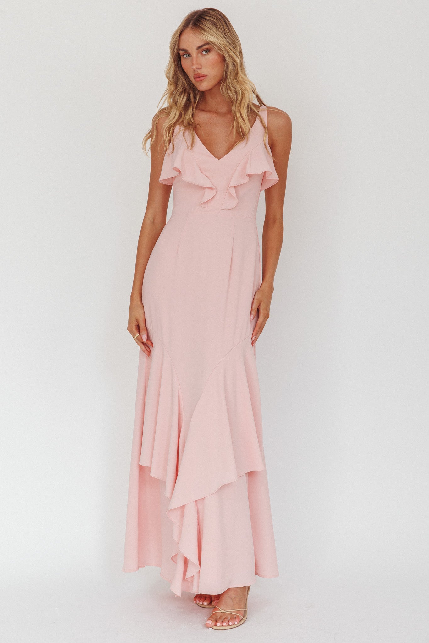 Firelights Ruffle Trim Maxi Dress Pink | Selfie Leslie