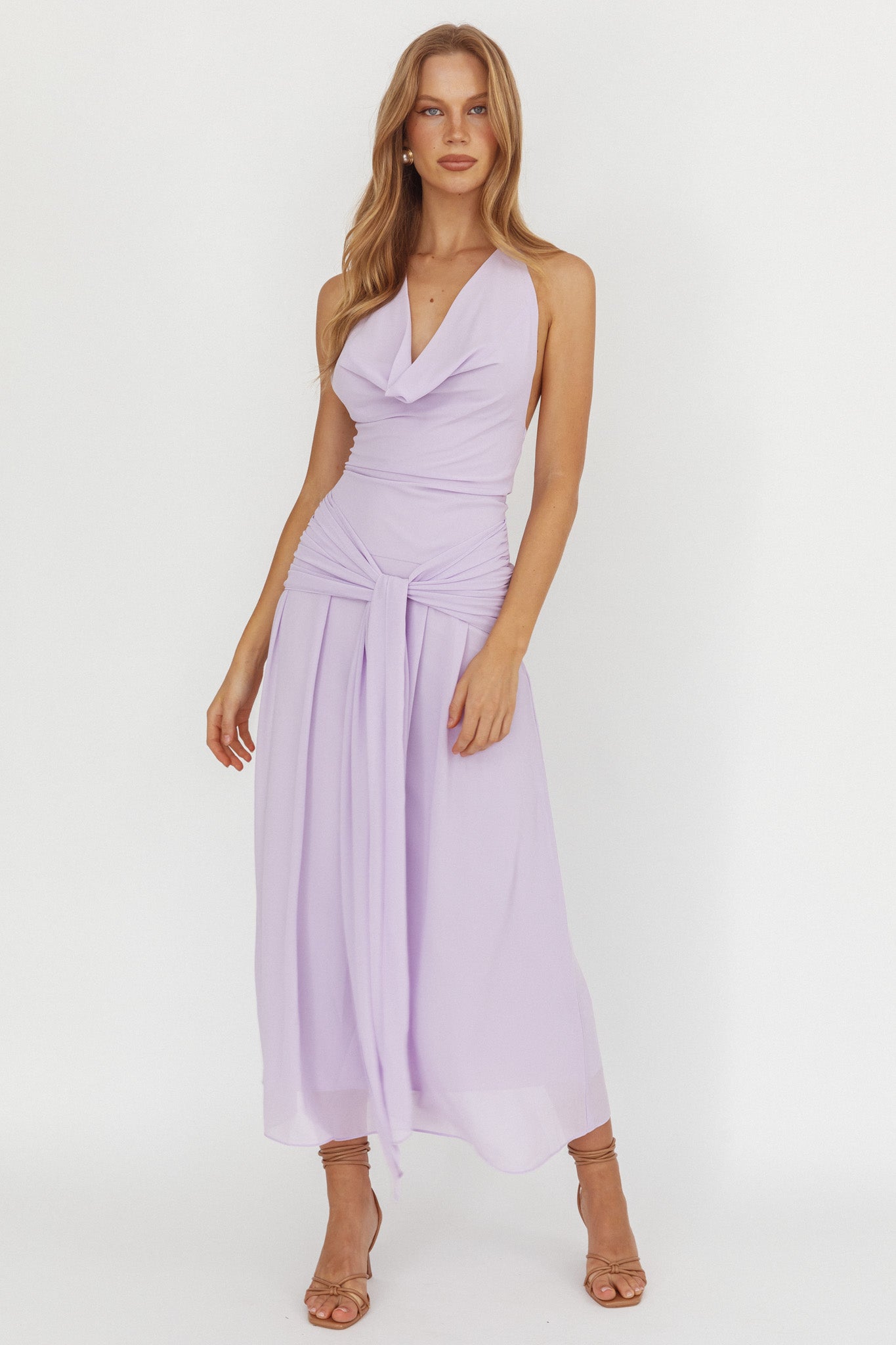 Maretha Cowl Halterneck Maxi Dress Lilac - XS Maretha Cowl Halterneck Maxi Dress Lilac - XS