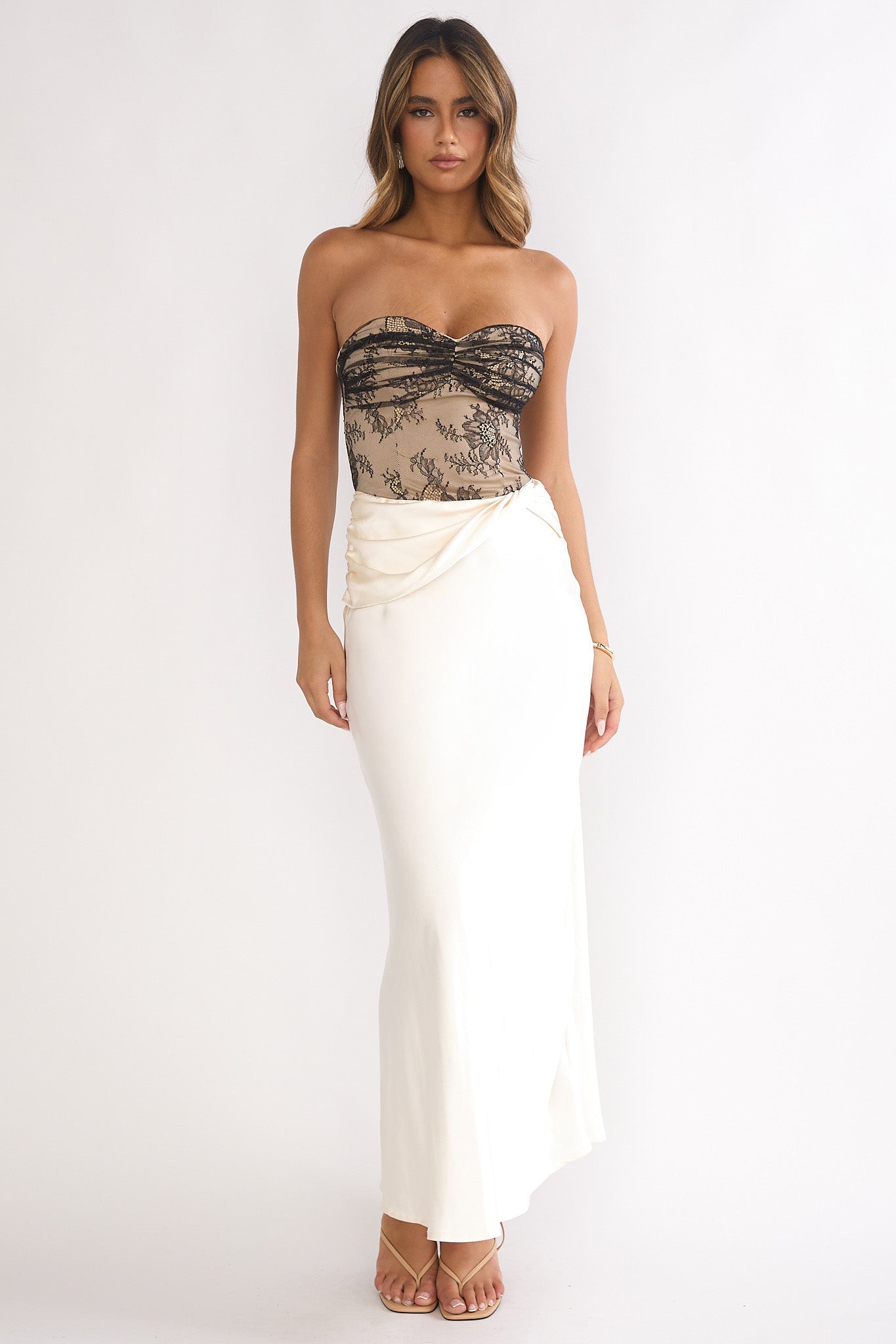 lace bodice maxi dress Valoria Lace Bodice Maxi Dress Oyster