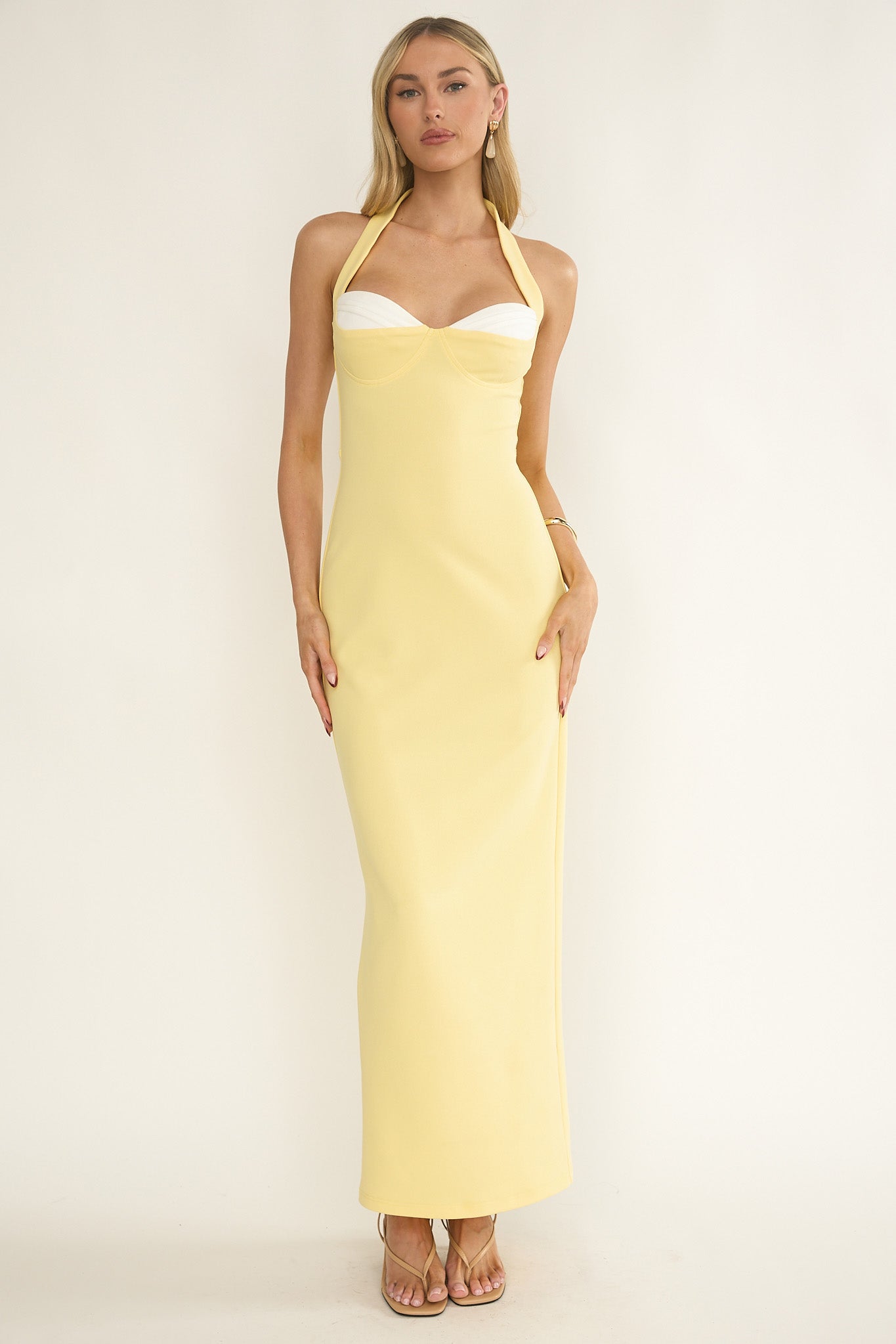 Briela Halter Bustier Maxi Dress Lemon Selfie Leslie Briela Halter Bustier Maxi Dress Lemon Selfie Leslie