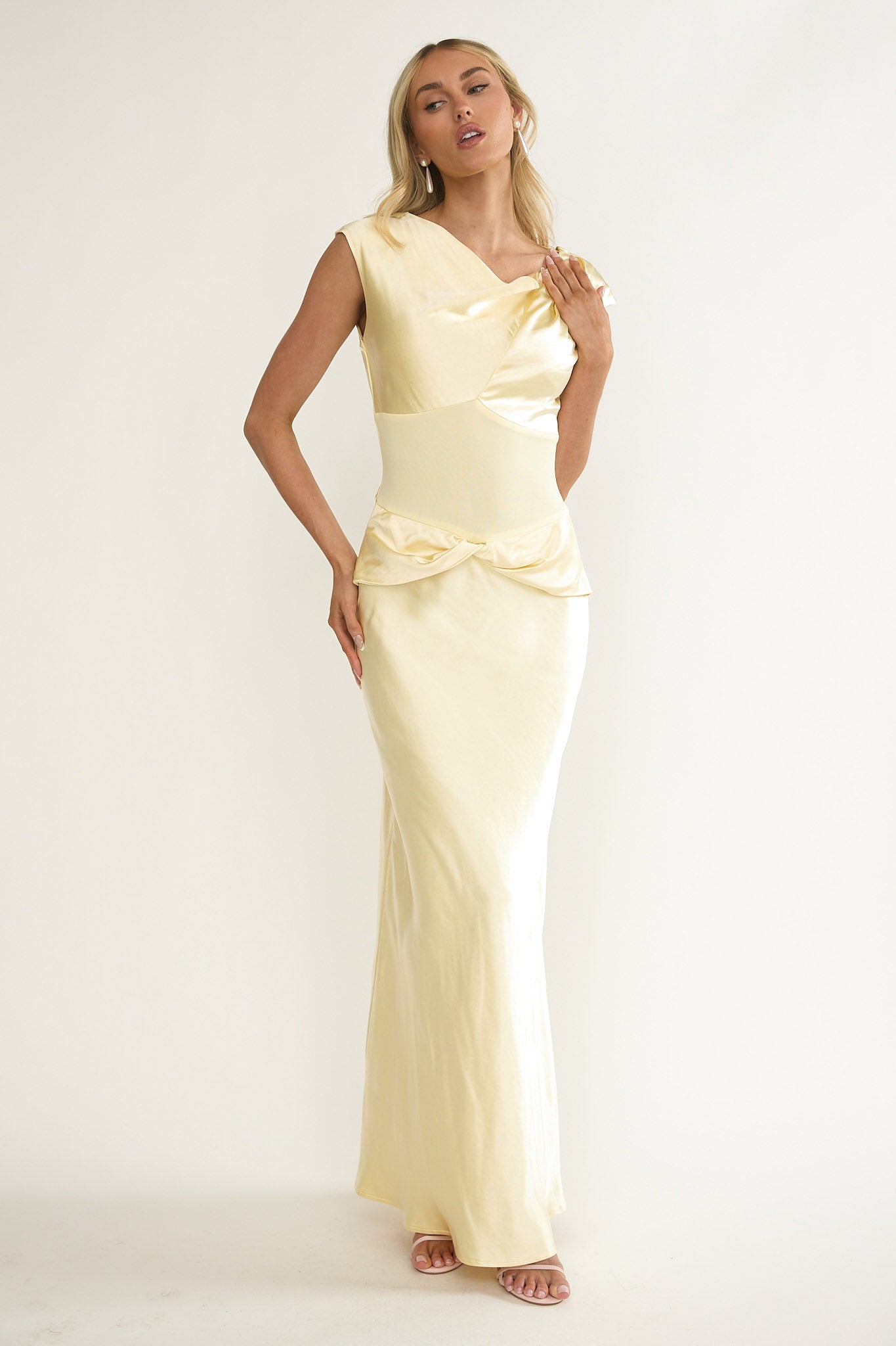 tahlia maxi dress Tahlia Rae Mesh Waist Cap Sleeve Maxi Dress Butter