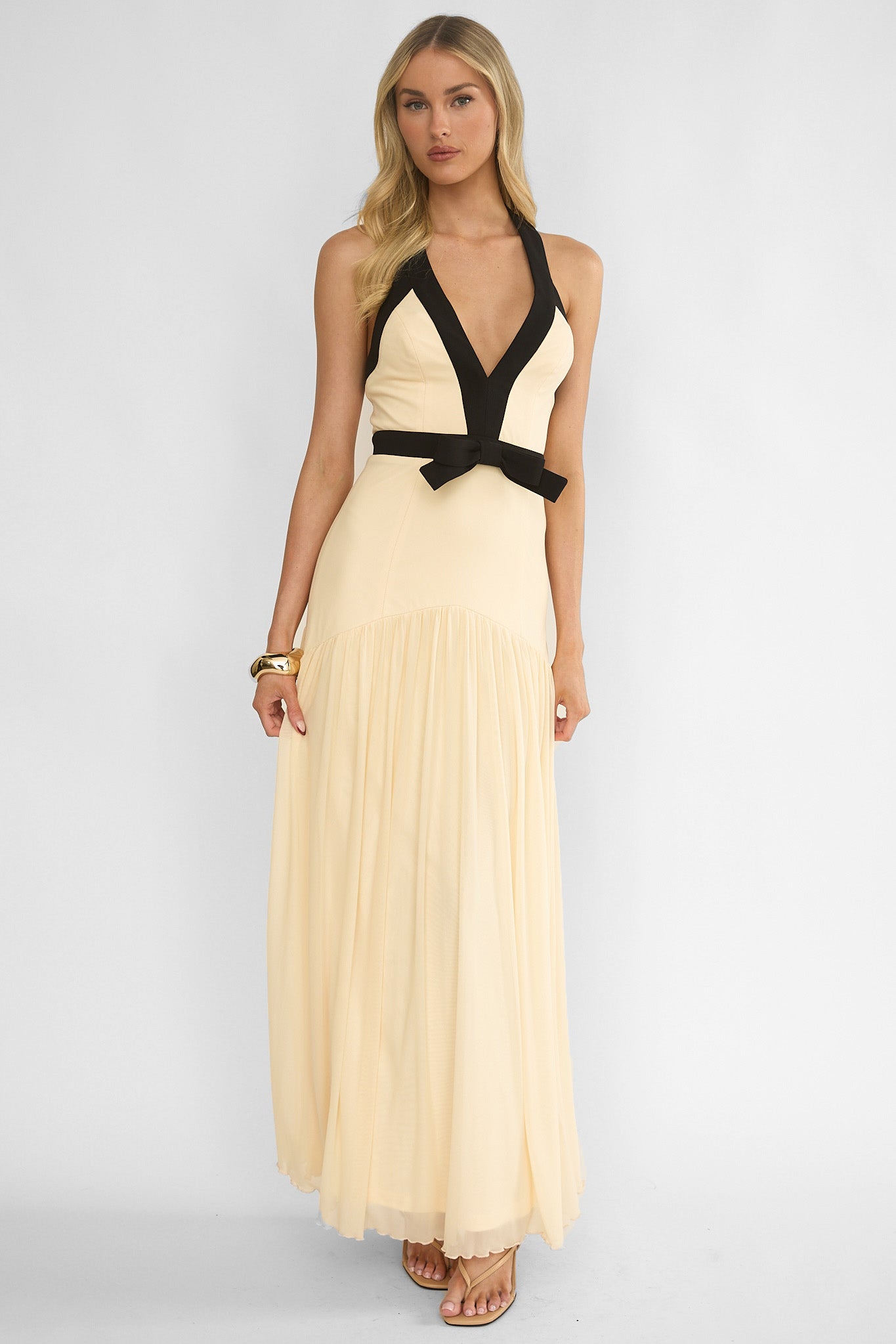 Aven Halter Bow Maxi Dress Butter Aven Halter Bow Maxi Dress Butter