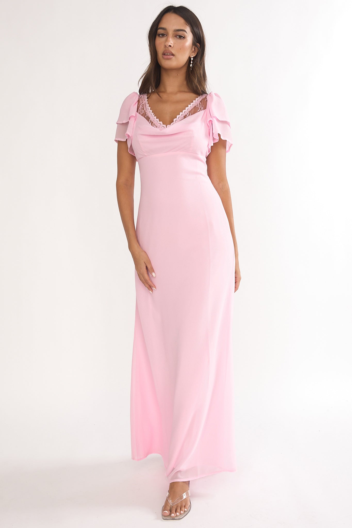 selfie leslie pink maxi dress Elorin Lace Trim Maxi Dress Pink