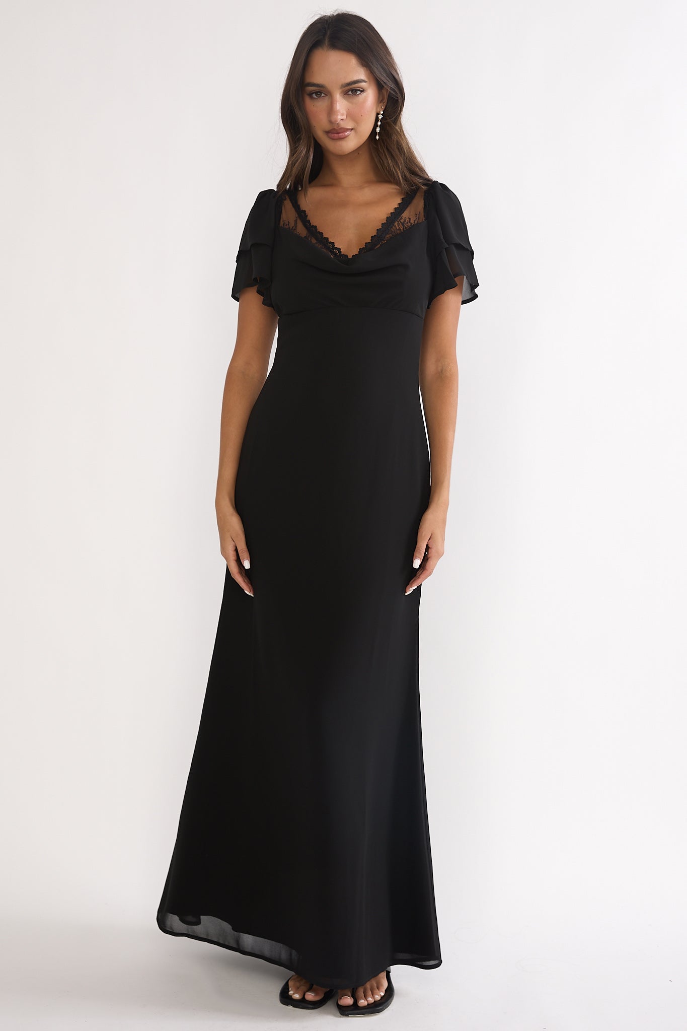 Elorin Lace Trim Maxi Dress Black Selfie Leslie Elorin Lace Trim Maxi Dress Black Selfie Leslie