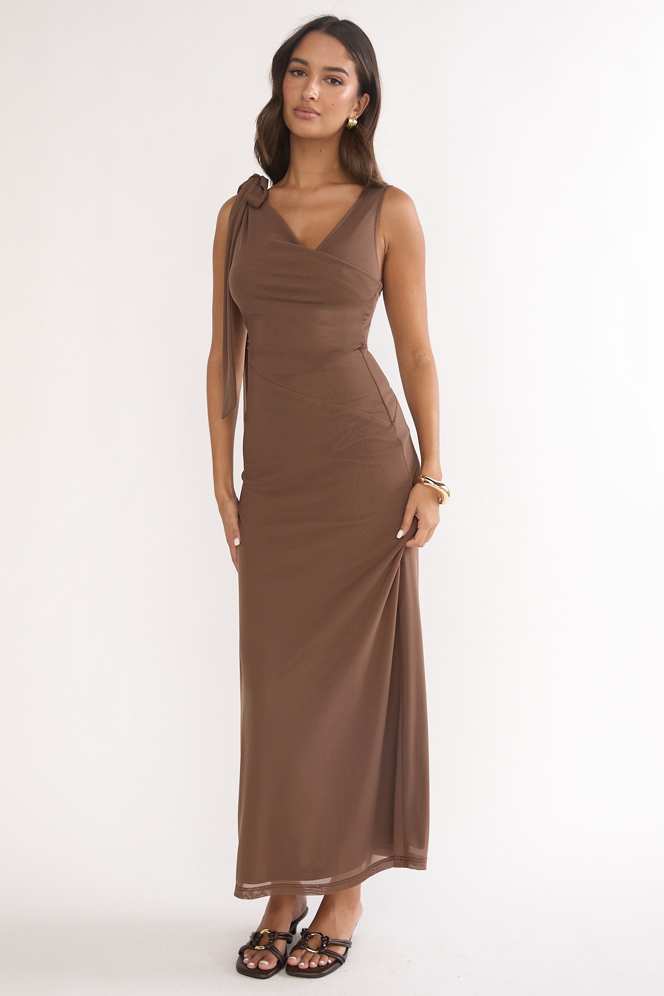 sachin and babi light blue dress Leire Modal Plunge Backless Maxi Dress in Chocolate Brown
