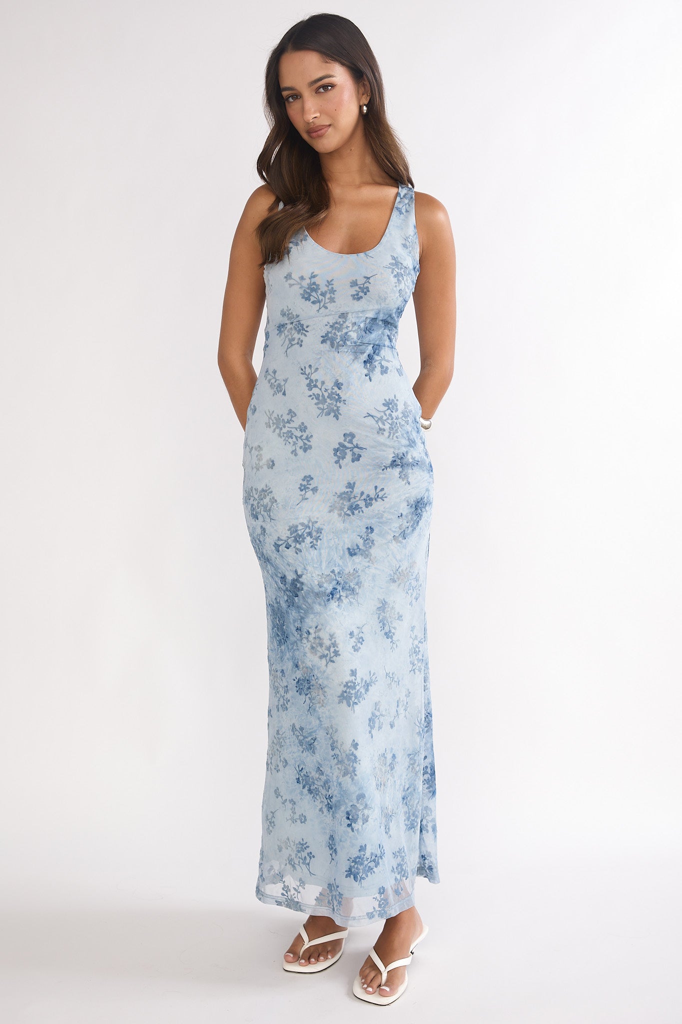 Elowra Mesh Maxi Dress Floral Blue– Selfie Leslie