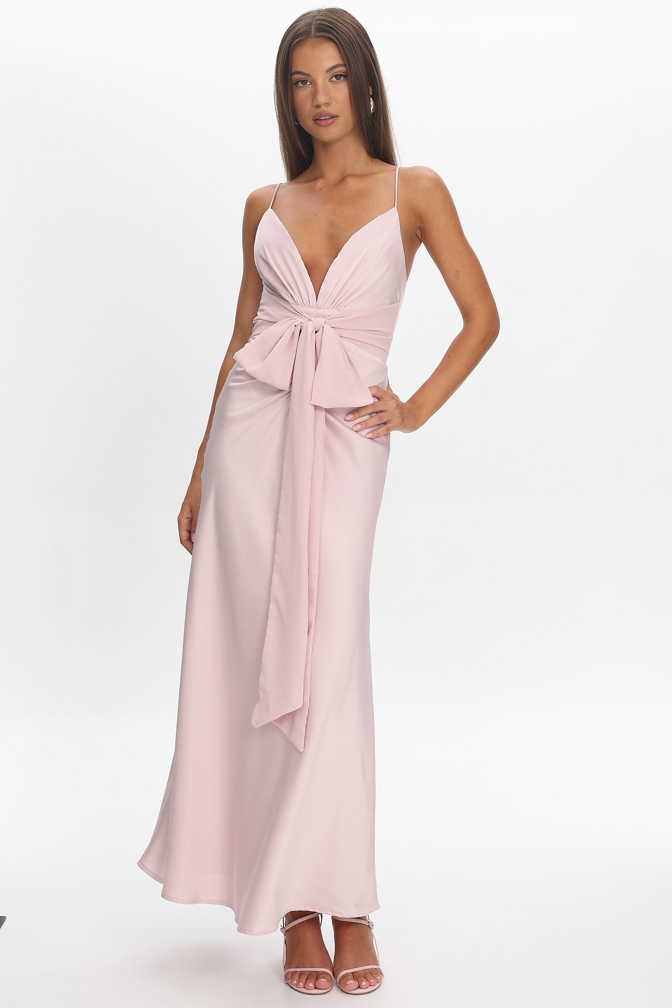 bridesmaid dress bow Ambrette Bow Waist Maxi Dress Pink