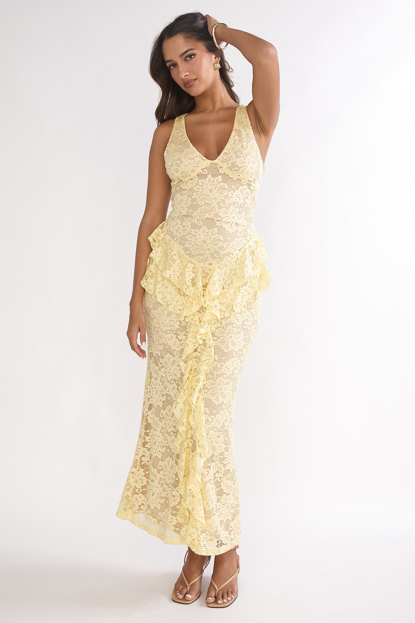 Serenella Peplum Lace Maxi Dress Butter | Selfie Leslie