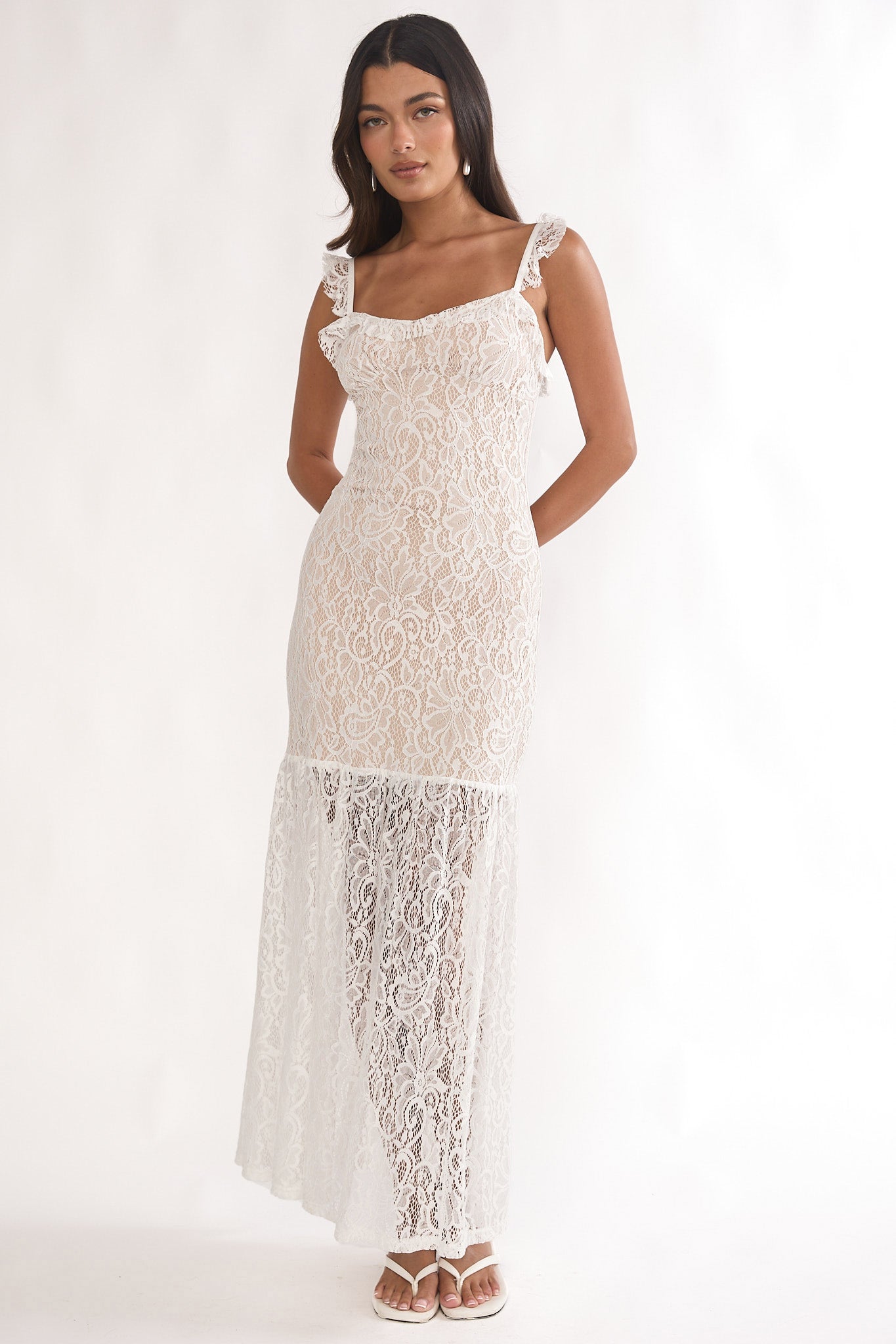 Noraya Lace Overlay Maxi Dress White - L Noraya Lace Overlay Maxi Dress White - L
