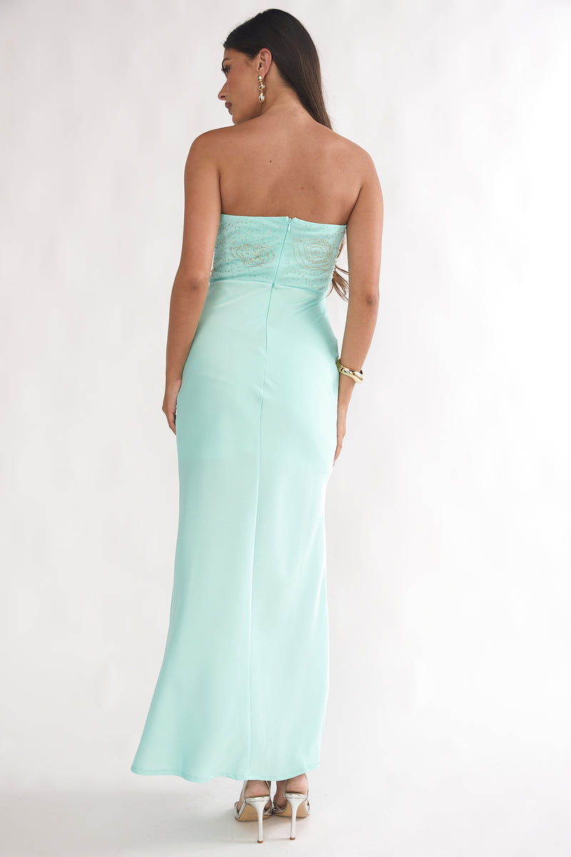 chinese dress ladies Shop the At Dusk Beaded Bust Strapless Maxi Dress Blue
