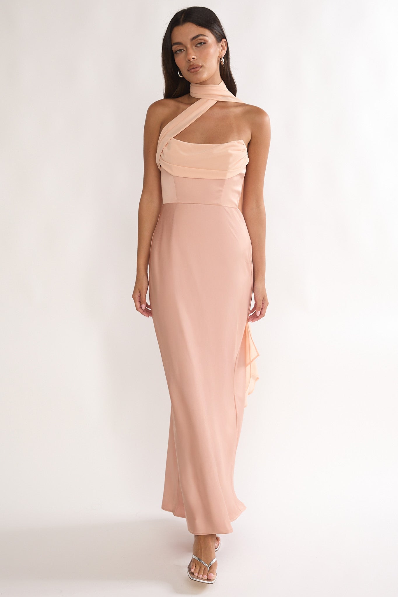 fitted lace wedding dress Merisalyn Strapless Scarf Maxi Dress Apricot– Selfie Leslie