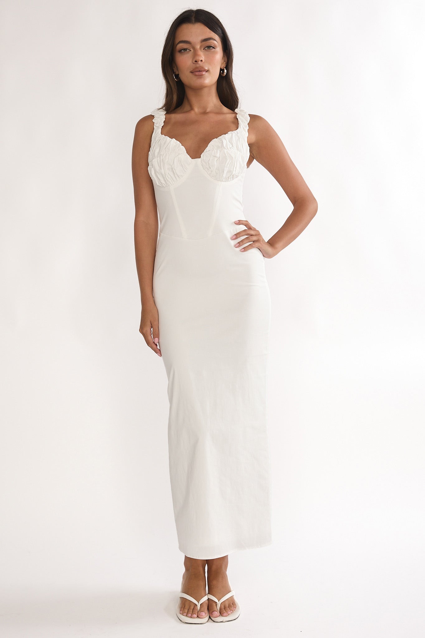 fitted lace wedding dress Zabrina Shirred Bust Maxi Dress Off White– Selfie Leslie