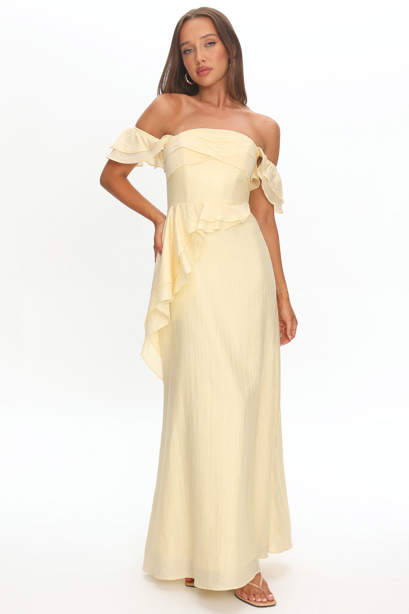 off shoulder ruffle maxi dress Natale Off-Shoulder Butter Size:EUR27/US10 mermaid / trumpet wedding dress Elastic waist Black Homecoming Dresses| Black