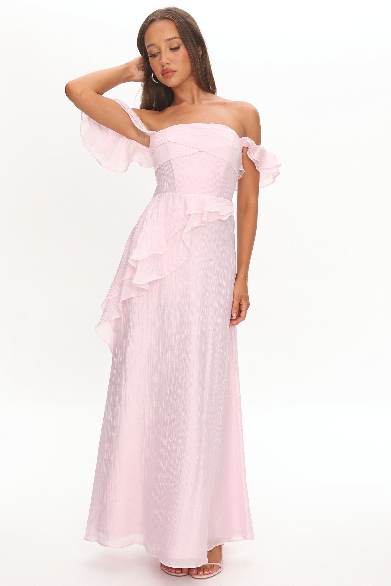 Natale Off-Shoulder Ruffle Maxi Dress Pink Natale Off-Shoulder Ruffle Maxi Dress Pink