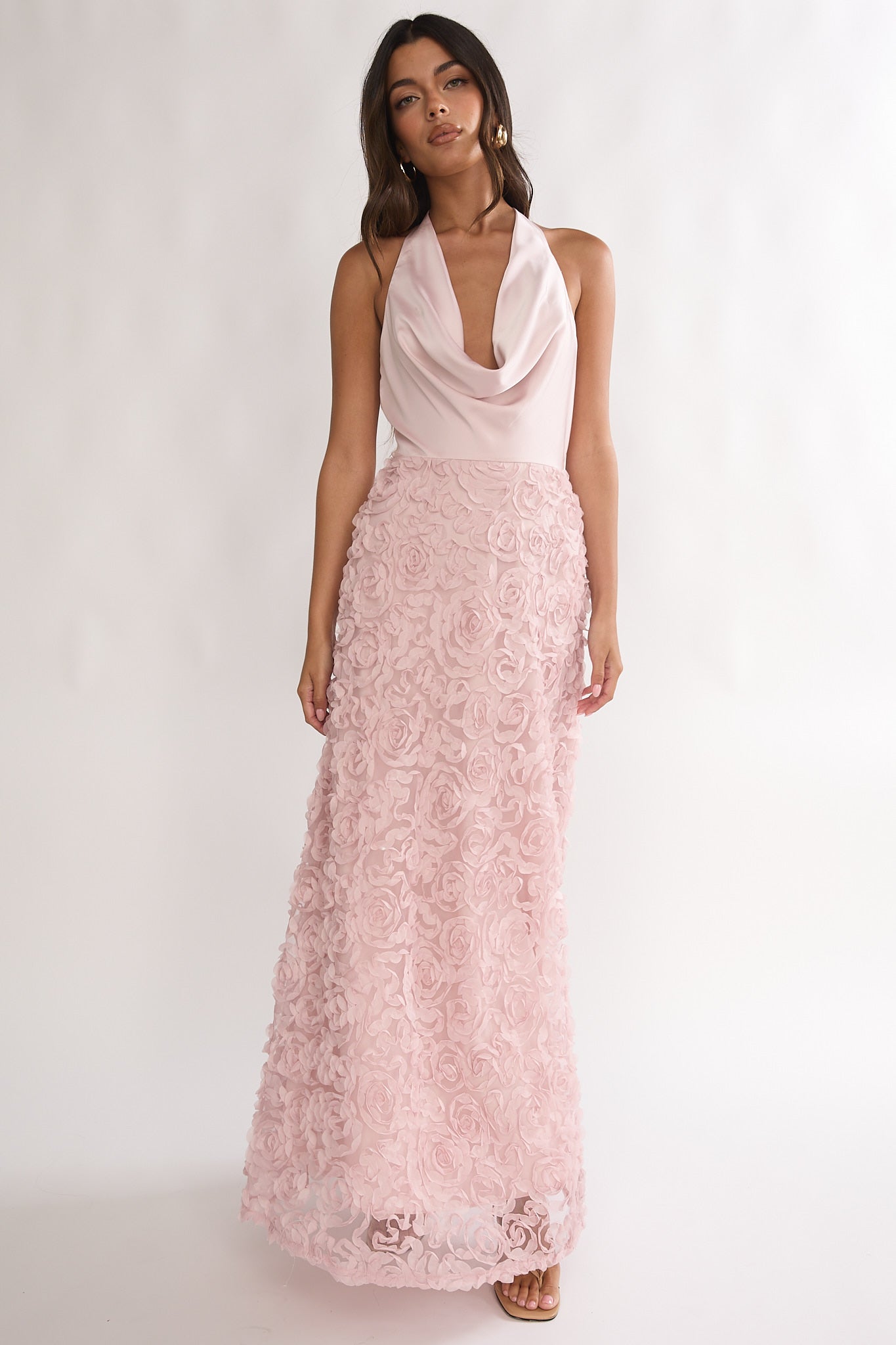 Lucerne Cowl Halter Maxi Dress Embellished Pink XL