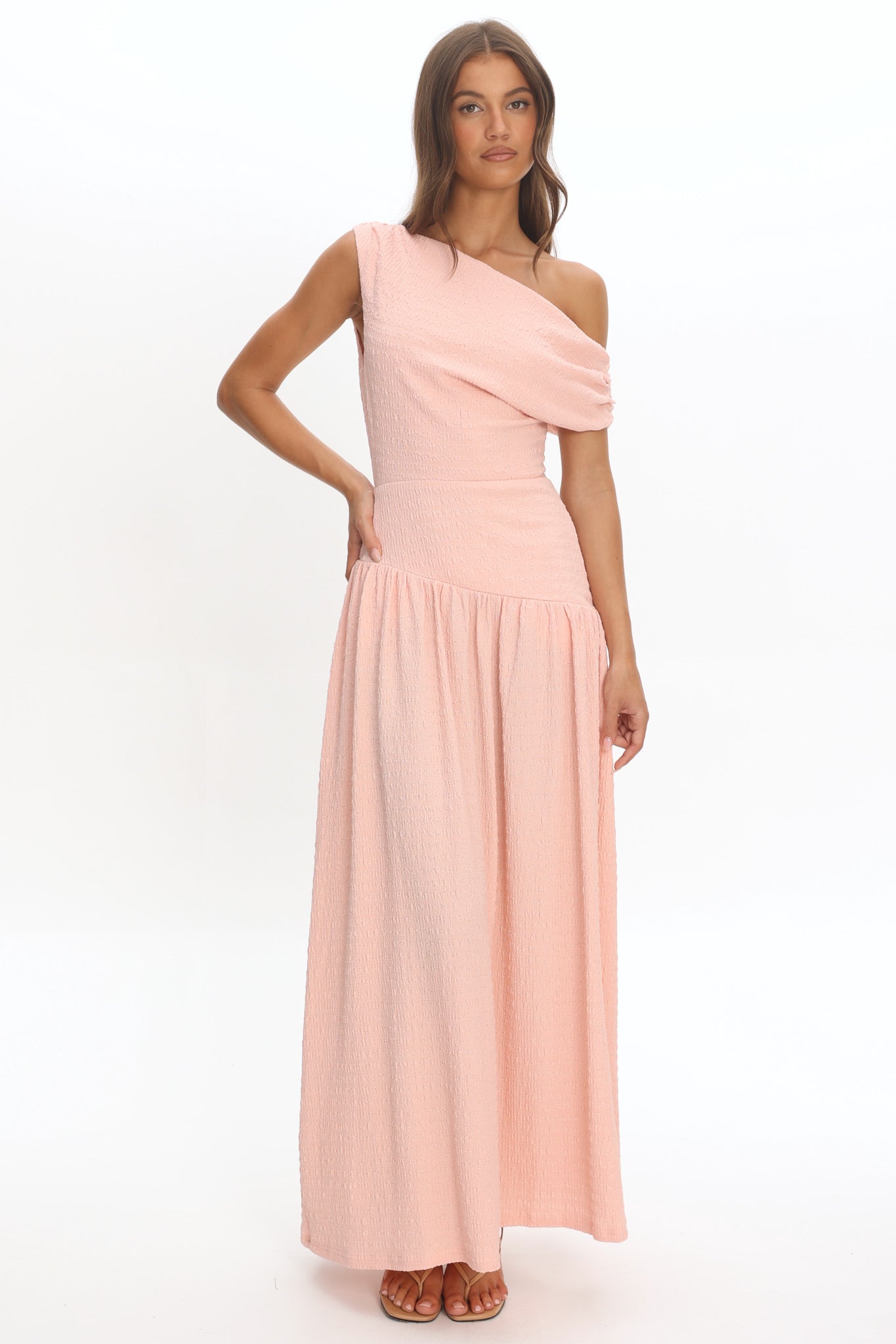 textured ruffle asymmetric maxi dress Pink Plus Textured Ruffle Asymmetric Maxi Dress