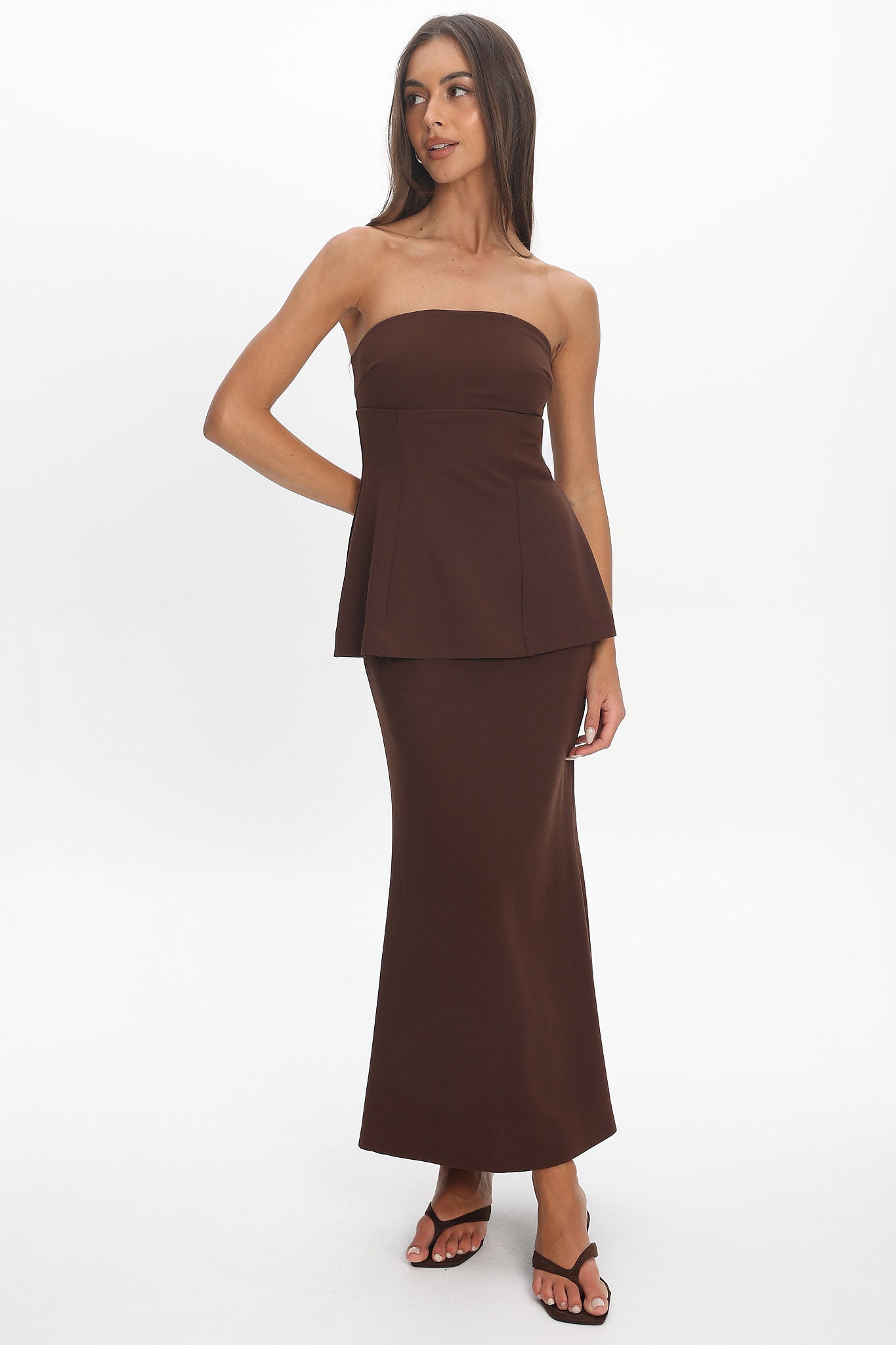 chocolate brown strapless dress Petal and Pup Women's Kayt evening events Missyempire double sculpted slinky strapless