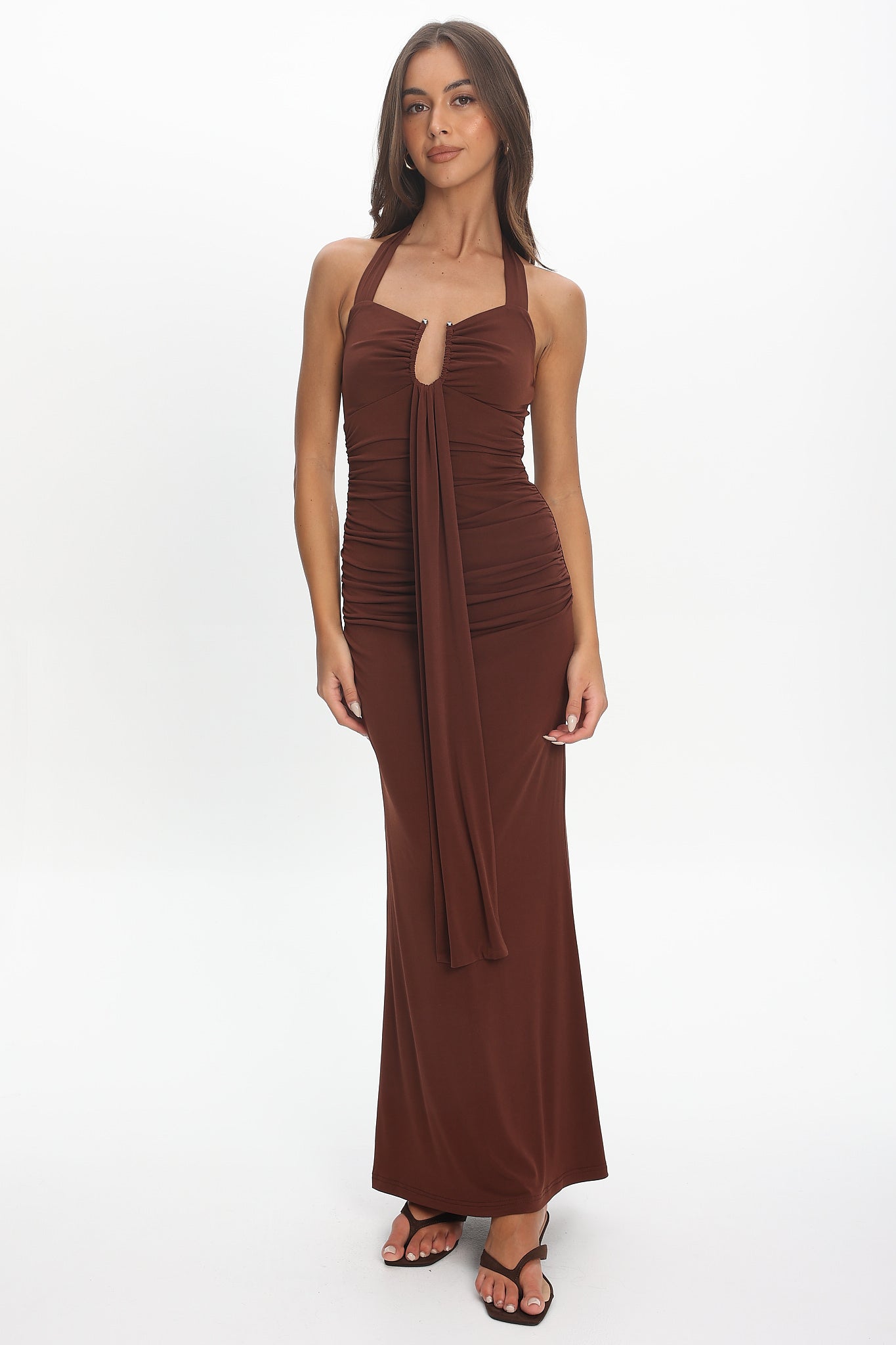 Opera Drape Bust Maxi Dress Chocolate | Selfie Leslie