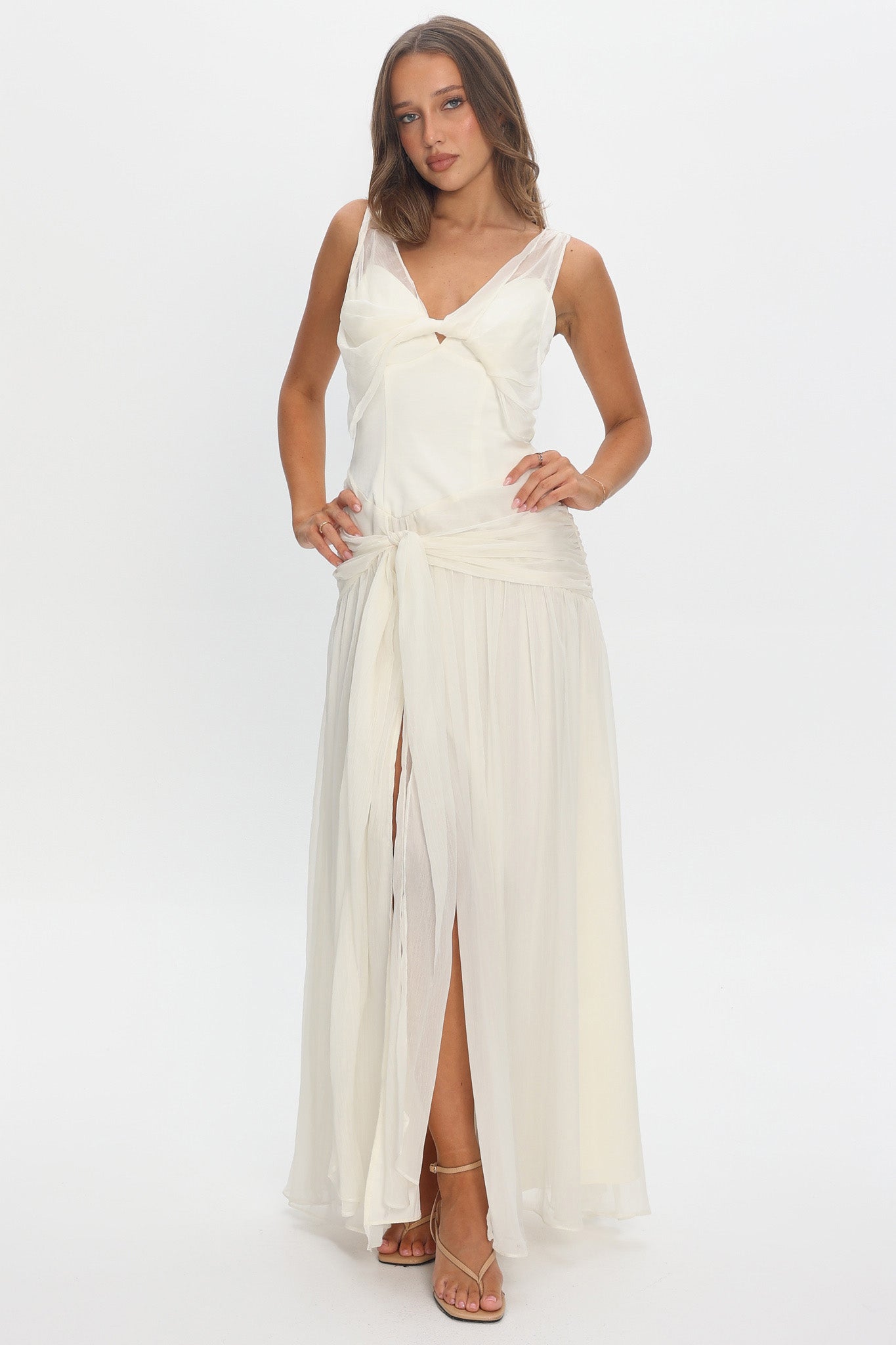 twist maxi dress Twist Front Cutout Gown with Tiered Ruffles 47898