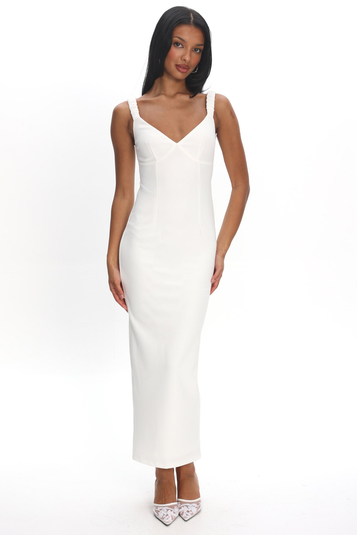 off white fitted dress Lady Black Tie - Audra Gown - Off White - One Shoulder Luxe Satin Corset Gown main image 0