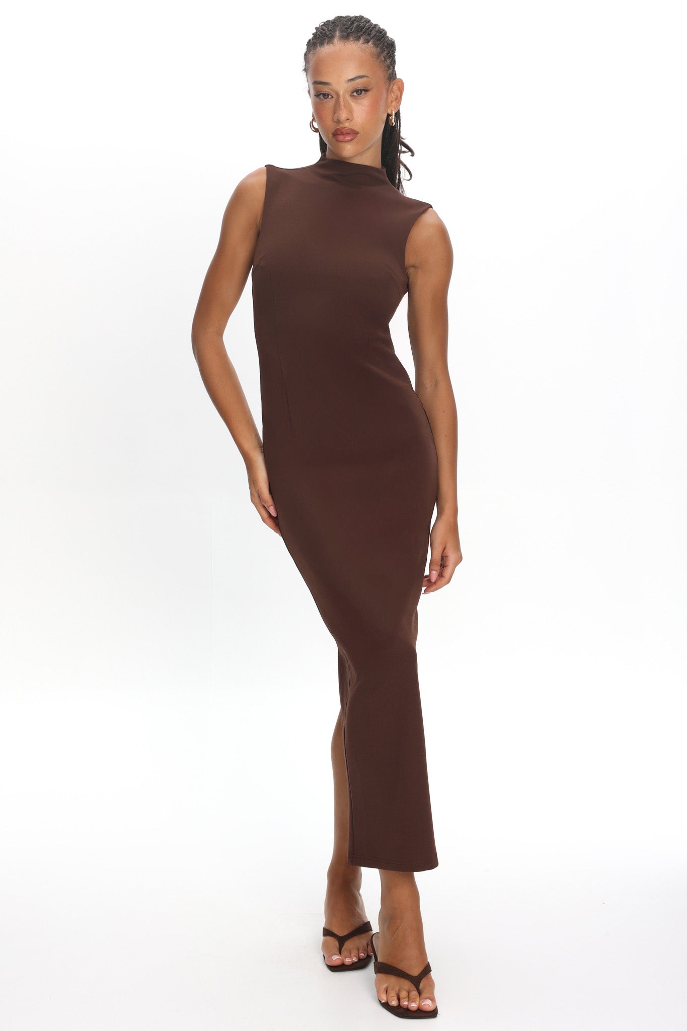 Tellora Backless Mock Neck Maxi Dress Chocolate Tellora Backless Mock Neck Maxi Dress Chocolate