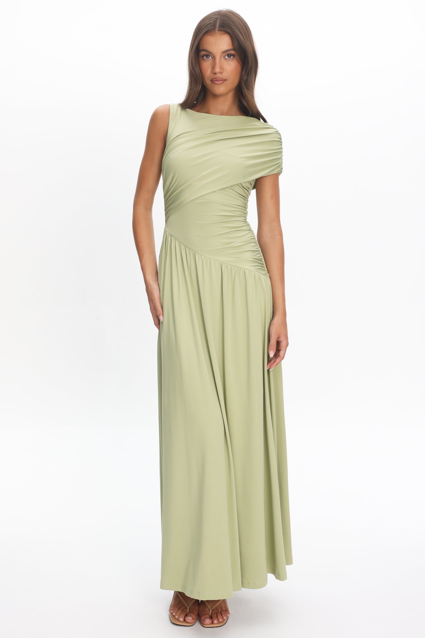 Adiel Ruched Asymmetric Waist Maxi Dress Olive Selfie Leslie Adiel Ruched Asymmetric Waist Maxi Dress Olive Selfie Leslie