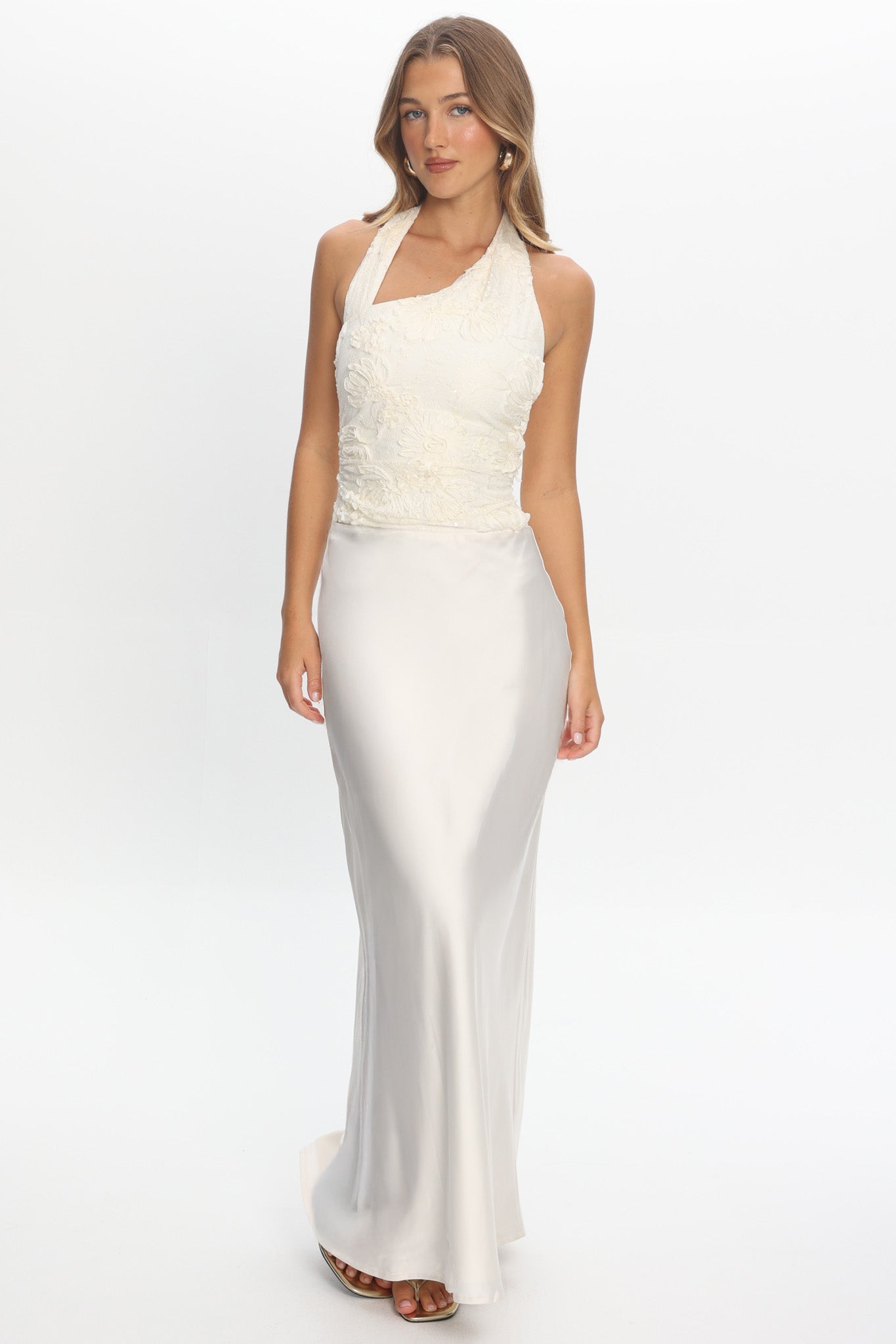embellished asymmetric maxi dress in white white embellished dress midi Hand Embellished Asymmetric Midi Dress in White