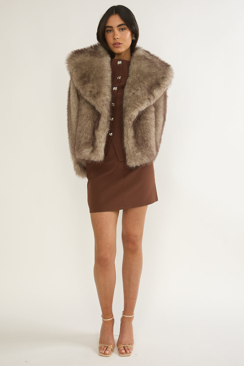 Shop the Marella Oversized Lapel Faux Fur Jacket Taupe