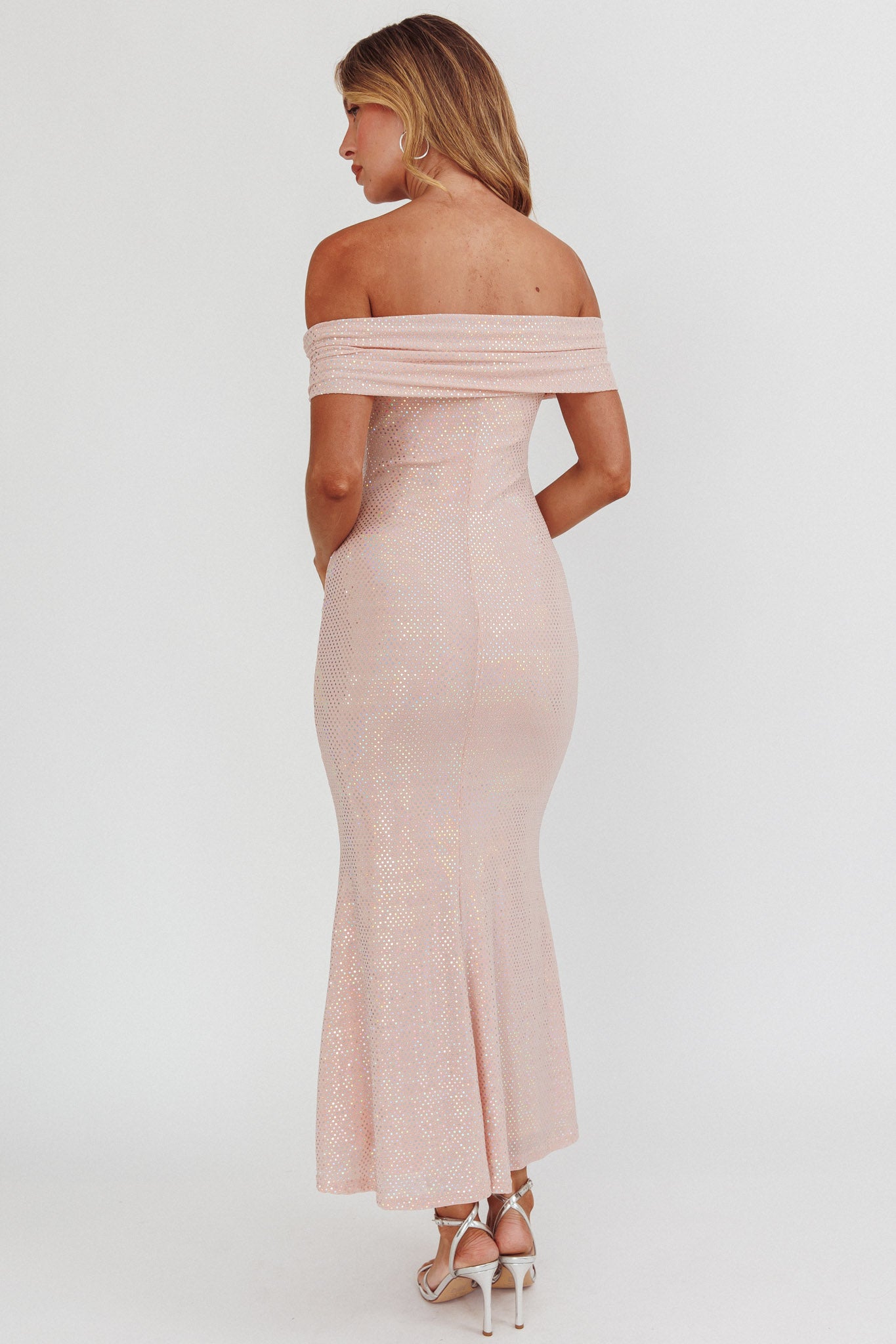 Kailey Off-Shoulder Maxi Dress Spangle Blush by Selfie Leslie