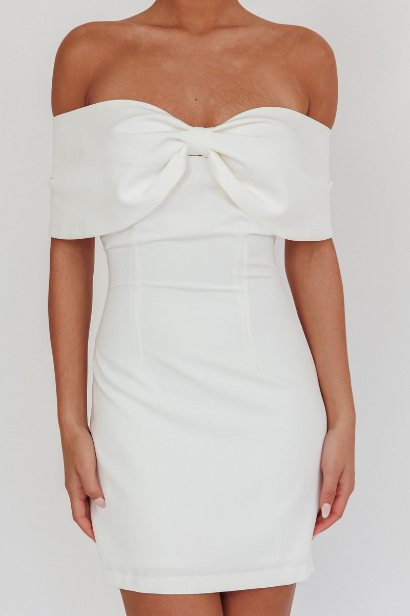 WHITE BOW SHOULDER MINI DRESS