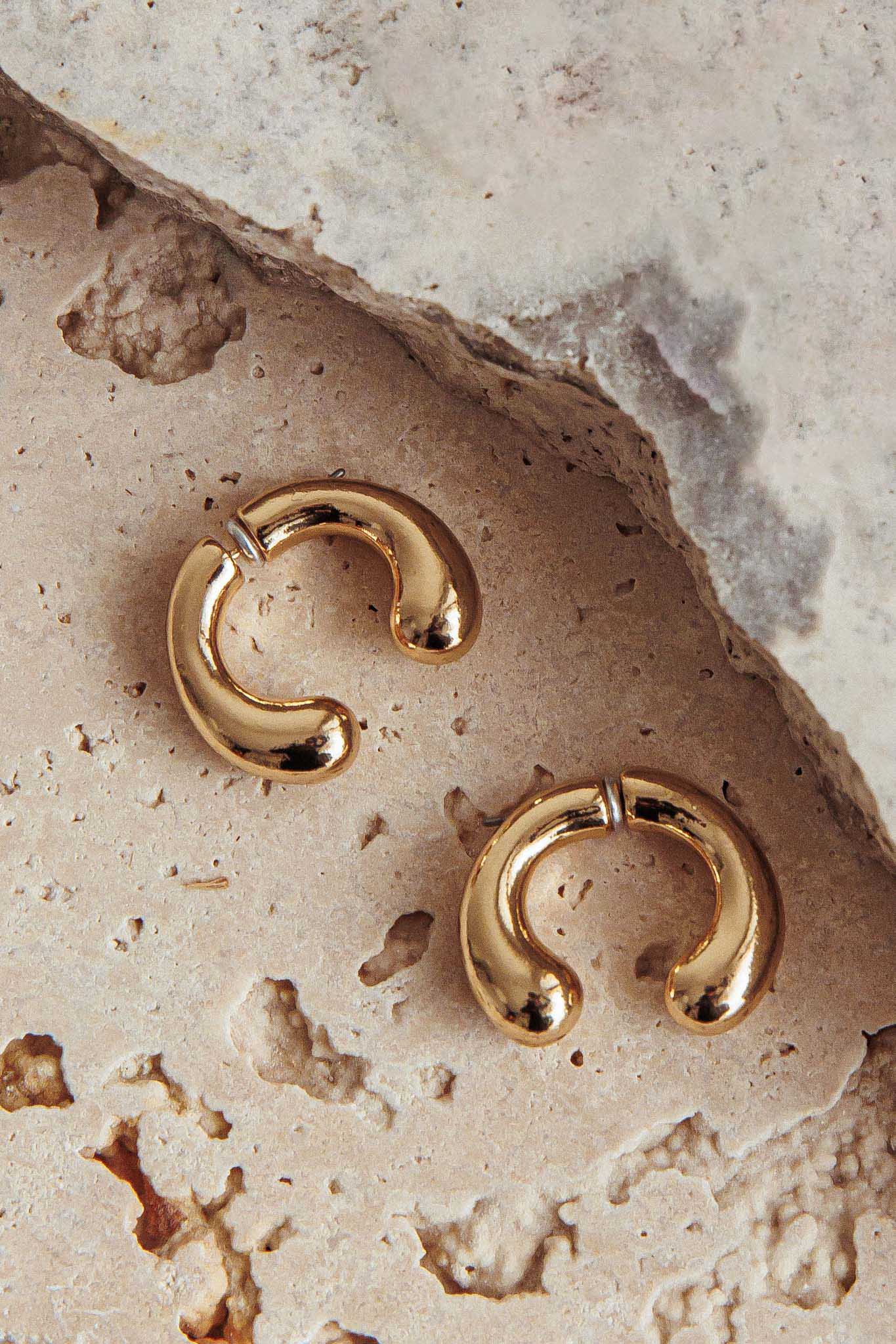 Chiara Half Hoop Stud Earrings Gold | Selfie Leslie