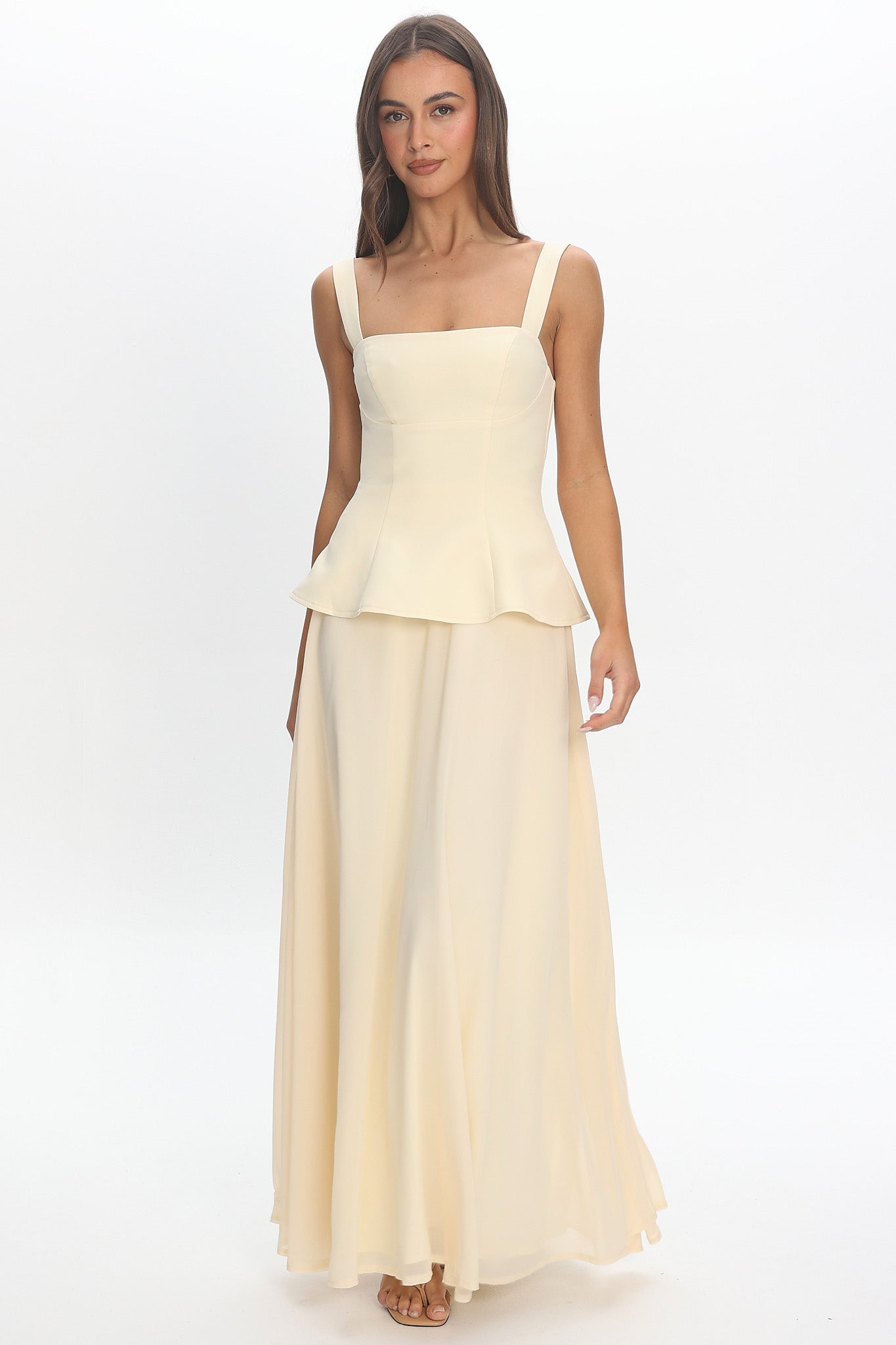 Sweet Tooth Peplum Maxi Dress Butter Yellow