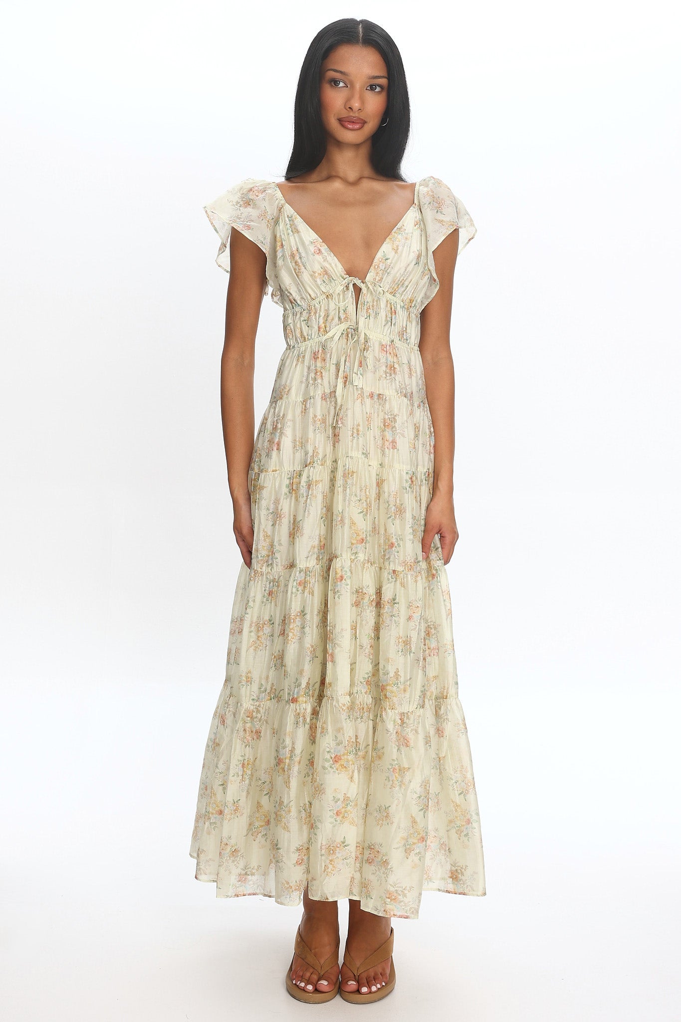 Kresley Ruffle Shoulder Maxi Dress Floral | Selfie Leslie