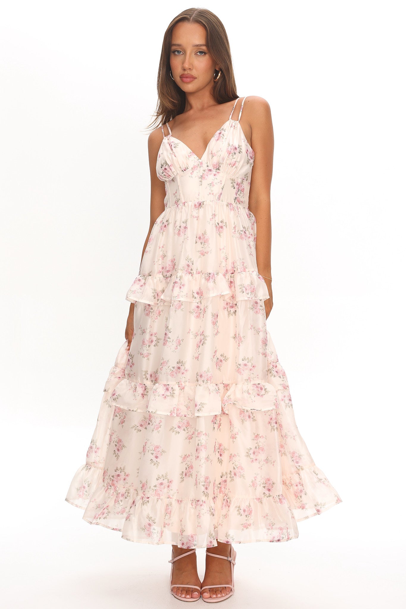 floral blush maxi dress Layna Frill Trim Maxi Dress Floral Blush