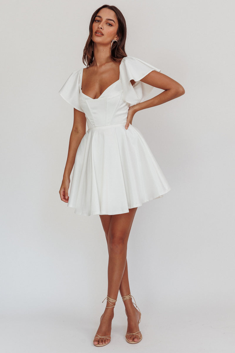 Shop the Tamelia Flutter Sleeve Mini Dress White